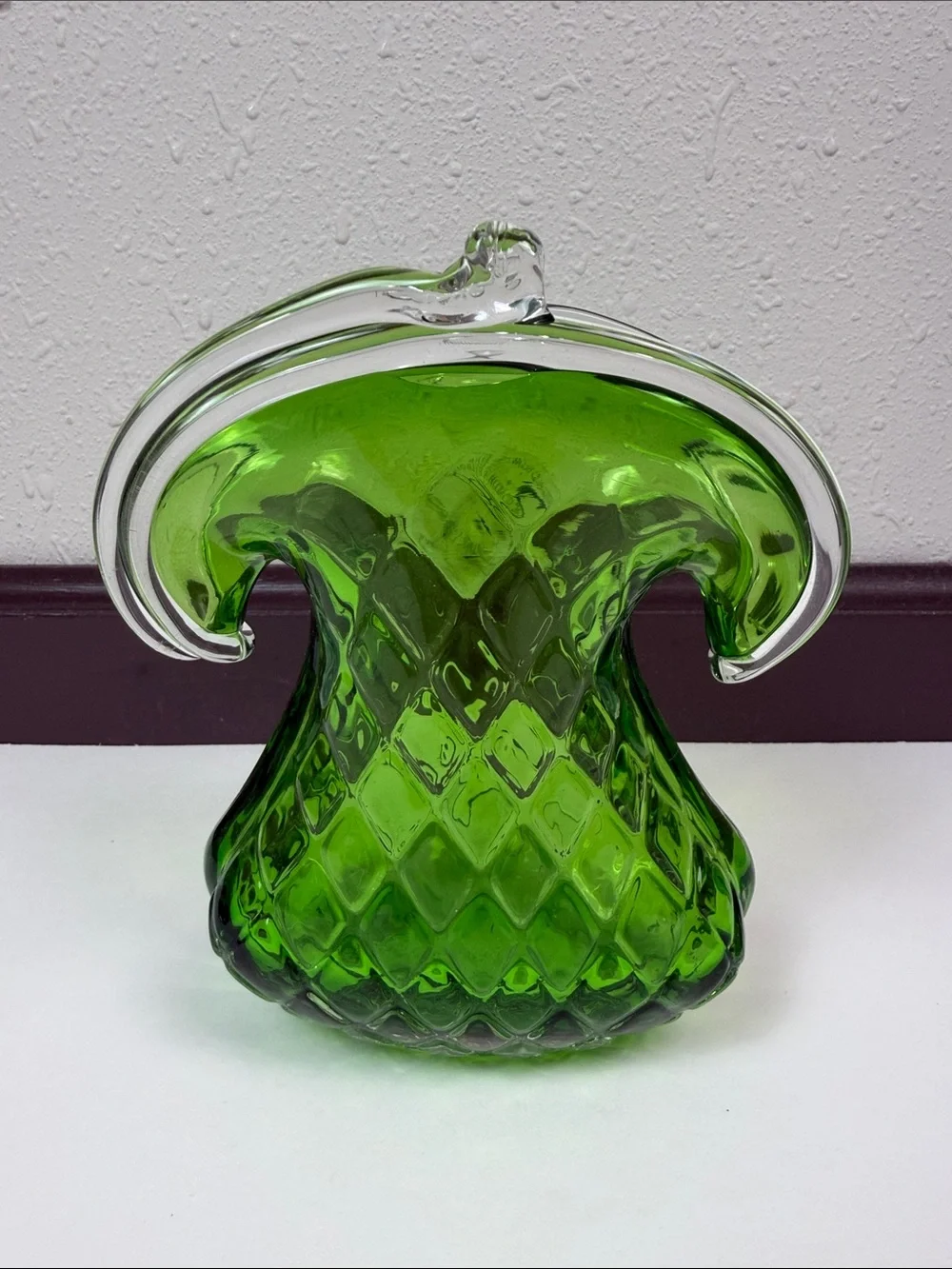 Vintage Hand Blown Green Art Glass Vase MG Creative Artisans Westlake Village
